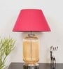 Minimalist Maroon Cotton Shade Night Lamp With Metal & Glass Base