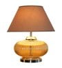 Cherosi Beige Cotton Shade Night Lamp With Metal & Glass Base