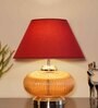 Chicago Maroon Cotton Shade Night Lamp With Metal & Glass Base