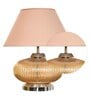 Cherosi Beige Cotton Shade Night Lamp With Metal & Glass Base
