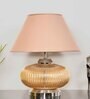 Cherosi Beige Cotton Shade Night Lamp With Metal & Glass Base