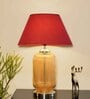 Minimalist Maroon Cotton Shade Night Lamp With Metal & Glass Base