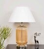 Dorian White Cotton Shade Night Lamp With Metal & Glass Base