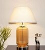 Dorian White Cotton Shade Night Lamp With Metal & Glass Base