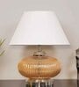 Drax White Cotton Shade Night Lamp With Metal & Glass Base