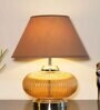 Cherosi Beige Cotton Shade Night Lamp With Metal & Glass Base