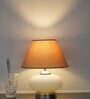 Maloto Frosted White Glass And Chrome Finish Metal Table Lamp With Beige Cotton Shade