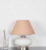 Maloto Frosted White Glass And Chrome Finish Metal Table Lamp With Beige Cotton Shade