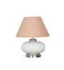 Maloto Frosted White Glass And Chrome Finish Metal Table Lamp With Beige Cotton Shade