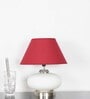 Maloto Frosted White Glass And Chrome Finish Metal Table Lamp With Maroon Cotton Shade