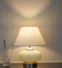 Maloto Frosted White Glass And Chrome Finish Metal Table Lamp With White Cotton Shade