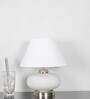 Maloto Frosted White Glass And Chrome Finish Metal Table Lamp With White Cotton Shade