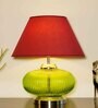 Wave Maroon Cotton Shade Night Lamp With Metal & Glass Base
