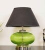 Dark Black Cotton Shade Night Lamp With Metal & Glass Base