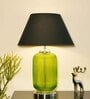 Contemporary Black Cotton Shade Night Lamp With Metal & Glass Base