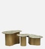 Manastir Coffee Table Set In Natural Finish With Panther Marble Top (Set of 3 )