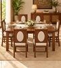 Mandala 6 Seater Dining Set In Provincial Teak Finish With Beige Colour Chair Mandala 6 Seater Dining Set In Provincial Teak Finish With Beige Colour Chair