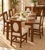 Mandala 6 Seater Dining Set In Provincial Teak Finish With Beige Colour Chair Mandala 6 Seater Dining Set In Provincial Teak Finish With Beige Colour Chair