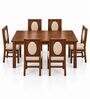 Mandala 6 Seater Dining Set In Provincial Teak Finish With Beige Colour Chair Mandala 6 Seater Dining Set In Provincial Teak Finish With Beige Colour Chair
