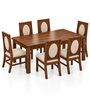 Mandala 6 Seater Dining Set In Provincial Teak Finish With Beige Colour Chair Mandala 6 Seater Dining Set In Provincial Teak Finish With Beige Colour Chair