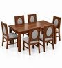 Mandala 6 Seater Dining Set In Provincial Teak Finish With Grey Colour Chair Mandala 6 Seater Dining Set In Provincial Teak Finish With Grey Colour Chair