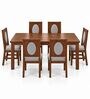 Mandala 6 Seater Dining Set In Provincial Teak Finish With Grey Colour Chair Mandala 6 Seater Dining Set In Provincial Teak Finish With Grey Colour Chair