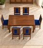 Mandala 6 Seater Dining Set In Provincial Teak Finish With Navy Blue Colour Chair Mandala 6 Seater Dining Set In Provincial Teak Finish With Navy Blue Colour Chair