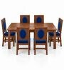 Mandala 6 Seater Dining Set In Provincial Teak Finish With Navy Blue Colour Chair Mandala 6 Seater Dining Set In Provincial Teak Finish With Navy Blue Colour Chair