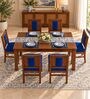 Mandala 6 Seater Dining Set In Provincial Teak Finish With Navy Blue Colour Chair Mandala 6 Seater Dining Set In Provincial Teak Finish With Navy Blue Colour Chair
