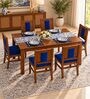 Mandala 6 Seater Dining Set In Provincial Teak Finish With Navy Blue Colour Chair Mandala 6 Seater Dining Set In Provincial Teak Finish With Navy Blue Colour Chair