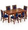 Mandala 6 Seater Dining Set In Provincial Teak Finish With Navy Blue Colour Chair Mandala 6 Seater Dining Set In Provincial Teak Finish With Navy Blue Colour Chair