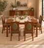 Mandala 6 Seater Dining Set In Provincial Teak Finish With Olive Green Colour Chair Mandala 6 Seater Dining Set In Provincial Teak Finish With Olive Green Colour Chair