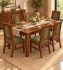 Mandala 6 Seater Dining Set In Provincial Teak Finish With Olive Green Colour Chair Mandala 6 Seater Dining Set In Provincial Teak Finish With Olive Green Colour Chair