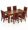 Mandala 6 Seater Dining Set In Provincial Teak Finish With Plum Colour Chair Mandala 6 Seater Dining Set In Provincial Teak Finish With Plum Colour Chair