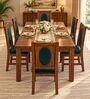 Mandala 6 Seater Dining Set In Provincial Teak Finish With Teal Green Colour Chair Mandala 6 Seater Dining Set In Provincial Teak Finish With Teal Green Colour Chair