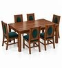 Mandala 6 Seater Dining Set In Provincial Teak Finish With Teal Green Colour Chair Mandala 6 Seater Dining Set In Provincial Teak Finish With Teal Green Colour Chair