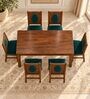 Mandala 6 Seater Dining Set In Provincial Teak Finish With Teal Green Colour Chair Mandala 6 Seater Dining Set In Provincial Teak Finish With Teal Green Colour Chair