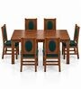 Mandala 6 Seater Dining Set In Provincial Teak Finish With Teal Green Colour Chair Mandala 6 Seater Dining Set In Provincial Teak Finish With Teal Green Colour Chair