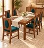 Mandala 6 Seater Dining Set In Provincial Teak Finish With Teal Green Colour Chair Mandala 6 Seater Dining Set In Provincial Teak Finish With Teal Green Colour Chair