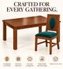 Mandala 6 Seater Dining Set In Provincial Teak Finish With Teal Green Colour Chair Mandala 6 Seater Dining Set In Provincial Teak Finish With Teal Green Colour Chair