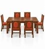 Mandala 6 Seater Dining Set In Provincial Teak Finish With Terracotta Orange Colour Chair Mandala 6 Seater Dining Set In Provincial Teak Finish With Terracotta Orange Colour Chair