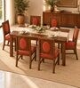 Mandala 6 Seater Dining Set In Provincial Teak Finish With Terracotta Orange Colour Chair Mandala 6 Seater Dining Set In Provincial Teak Finish With Terracotta Orange Colour Chair