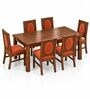 Mandala 6 Seater Dining Set In Provincial Teak Finish With Terracotta Orange Colour Chair Mandala 6 Seater Dining Set In Provincial Teak Finish With Terracotta Orange Colour Chair