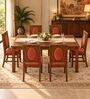 Mandala 6 Seater Dining Set In Provincial Teak Finish With Terracotta Orange Colour Chair Mandala 6 Seater Dining Set In Provincial Teak Finish With Terracotta Orange Colour Chair