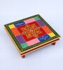 Square Mango Wood And MDF Hand Painted Pooja Chowkie