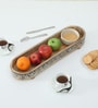 Mango Wood Black Emboss Handpainted Large Oval Serving Tray in Natural Finish