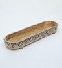 Mango Wood Black Emboss Handpainted Large Oval Serving Tray in Natural Finish
