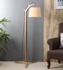 Alpine White Fabric Shade Club Floor Lamp With Mango wood Base