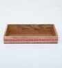 Mango Wood Red Emboss Handpainted Rectangular Serving Tray in Natural Finish