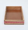 Mango Wood Red Emboss Handpainted Rectangular Serving Tray in Natural Finish
